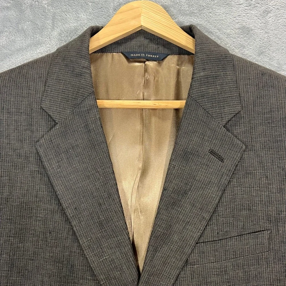 Banana Republic Sport Coat Mens 44R Brown Vintage 2006 Linen Windowpane Y2K Prep